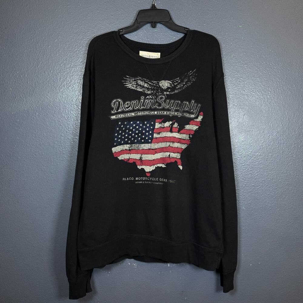 Denim & Supply Ralph Lauren XL men’s black sweatshirt big American Flag